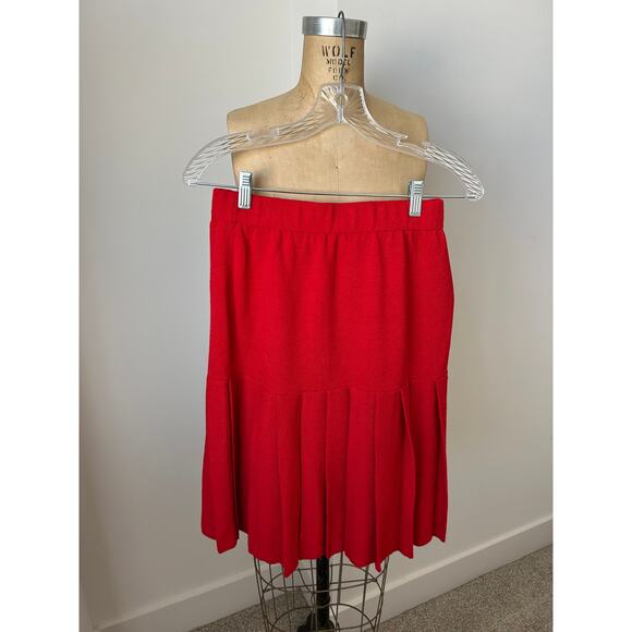 Toula Vintage Red & Gold Plaid Knit Suit with Pleated Skirt size 8 - Picture 6 of 8